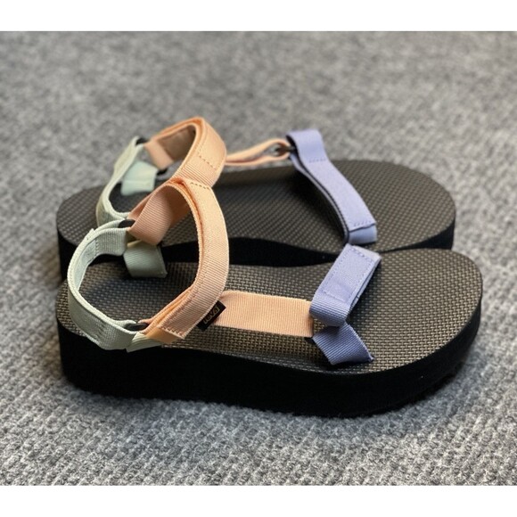 Teva Women Size 10 Flatform Universal Sandals Black Multi Pastel Color Block NEW - Picture 5 of 12